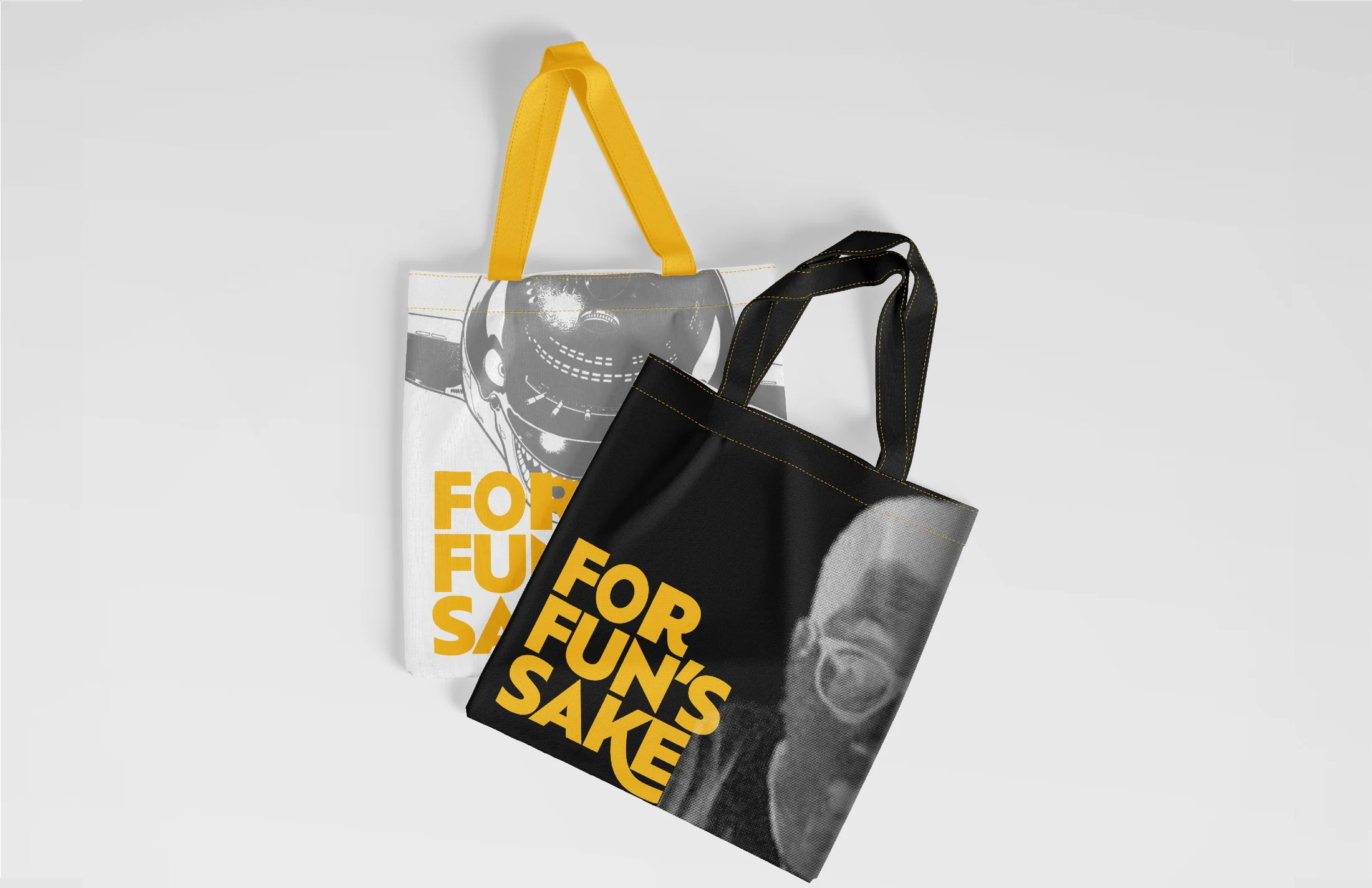 For Fun's Sake tote bag merchandise variations.