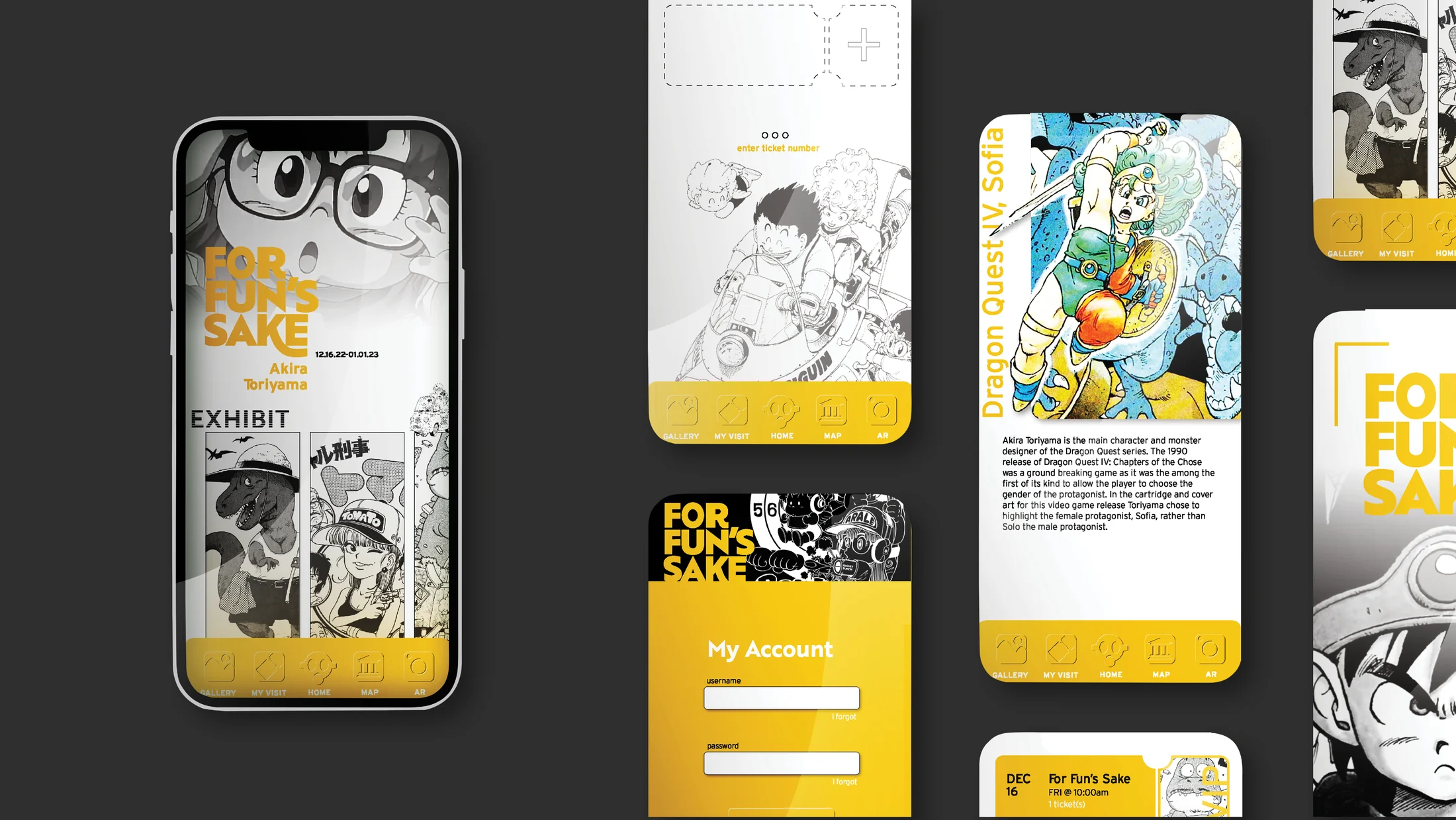 For Fun's Sake mobile app screen group.