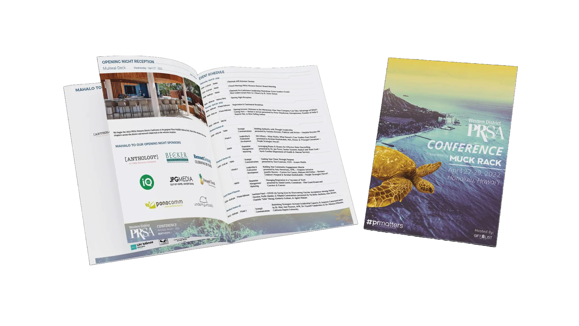 PRSA event booklet shown open with its cover.