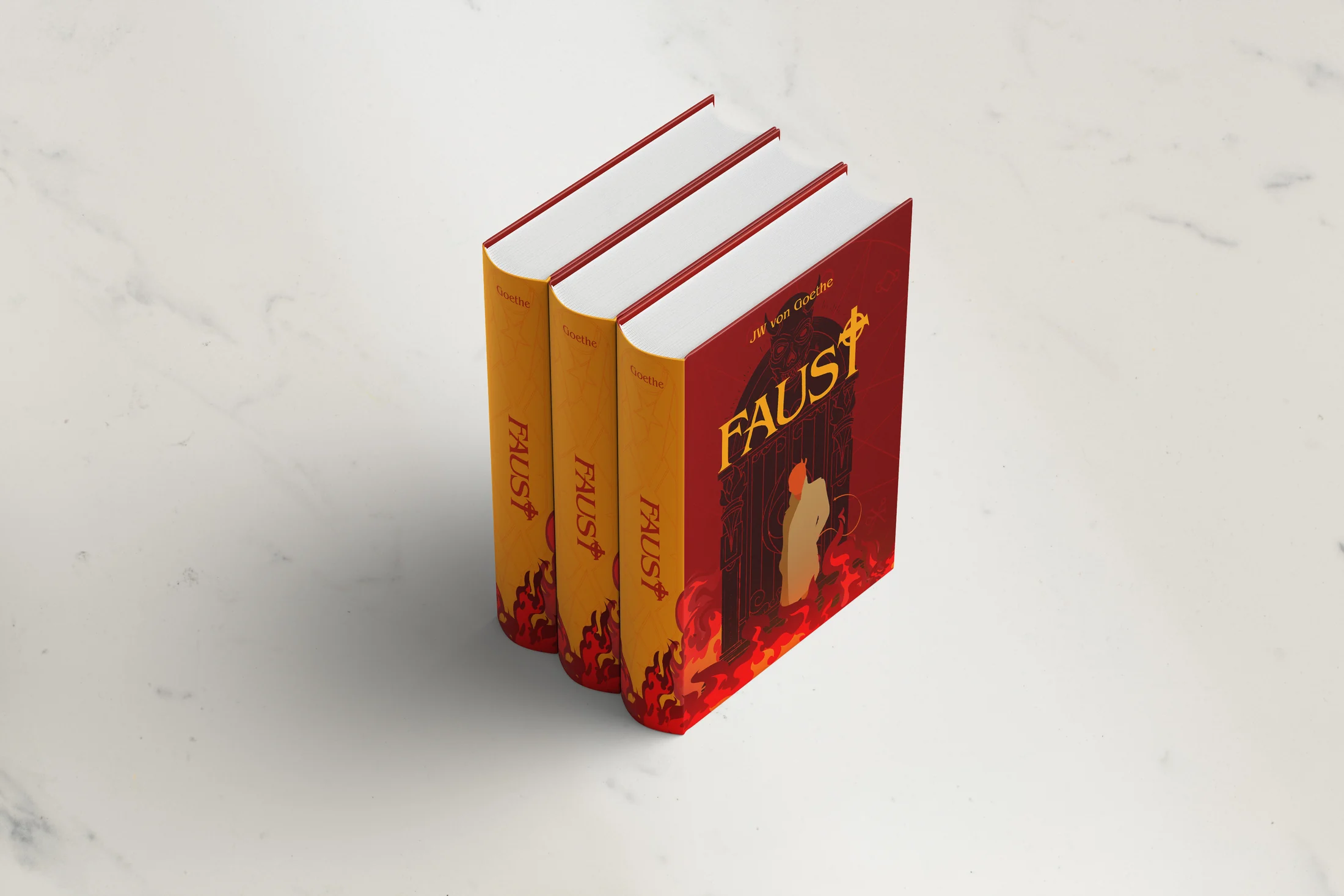 Standing Faust hardbacks shown from the spine and cover.
