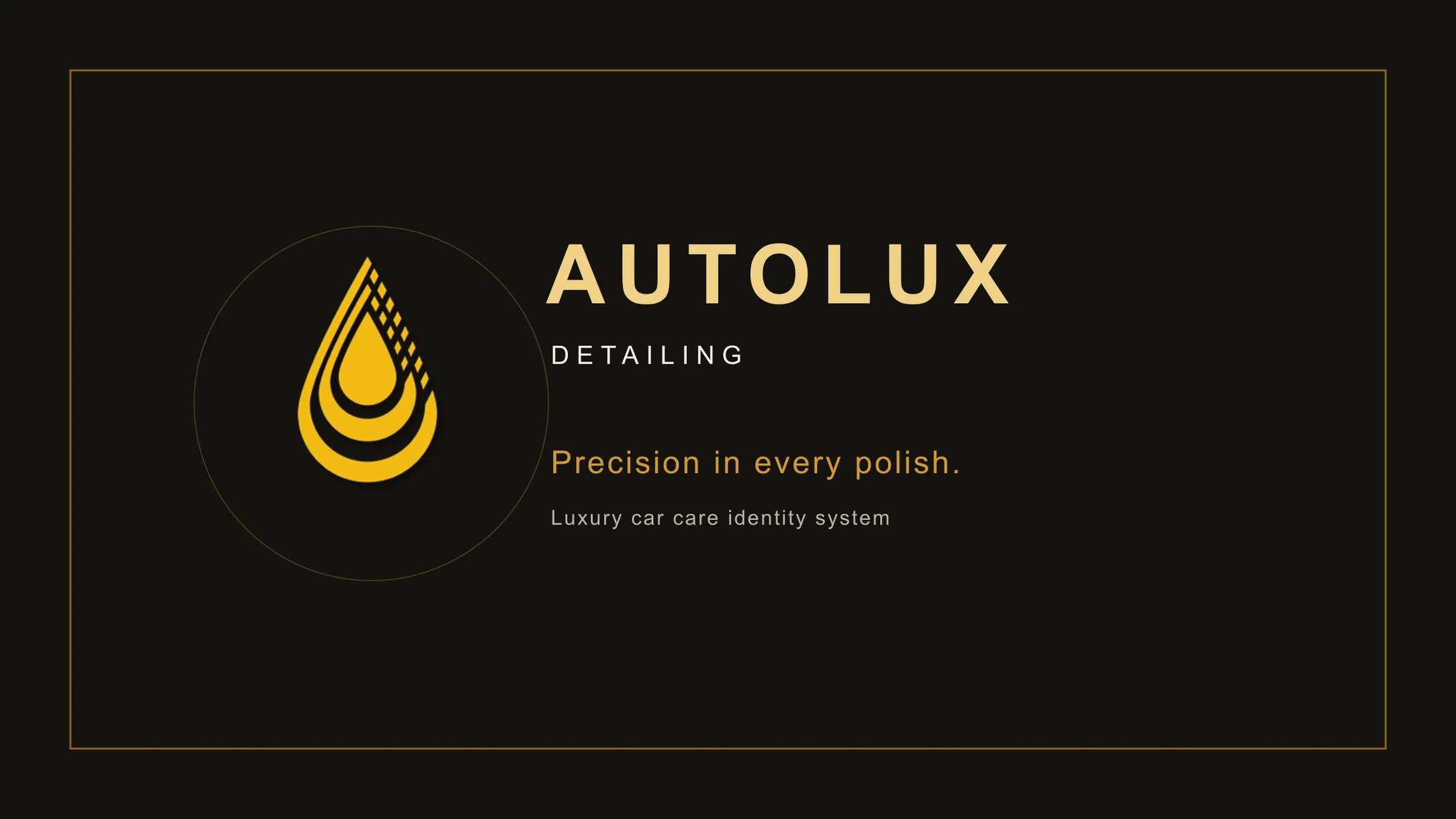 Autolux logo and luxury car care identity lockup on a dark brand sheet.