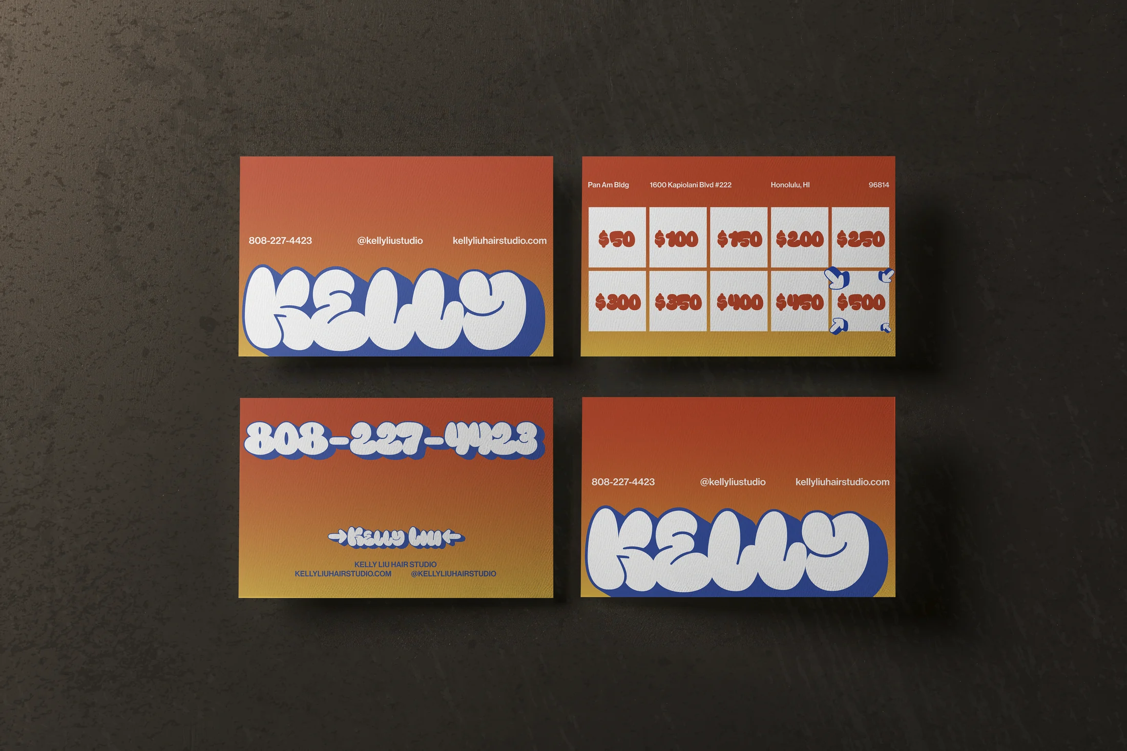 Kelly Lui orange and black identity cards.