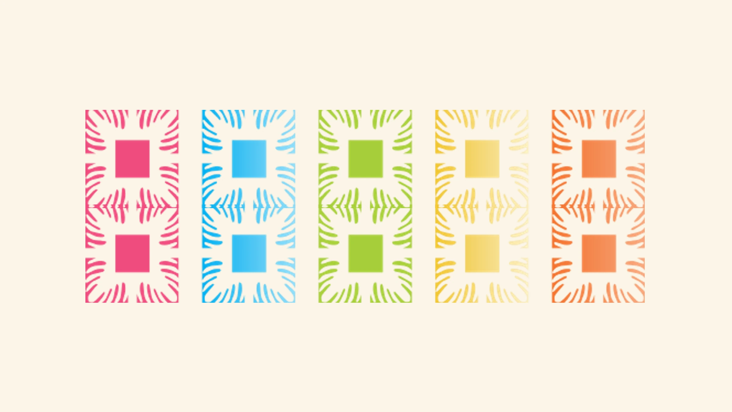 Rows of colorful quilt-inspired square pattern tiles on a warm background.