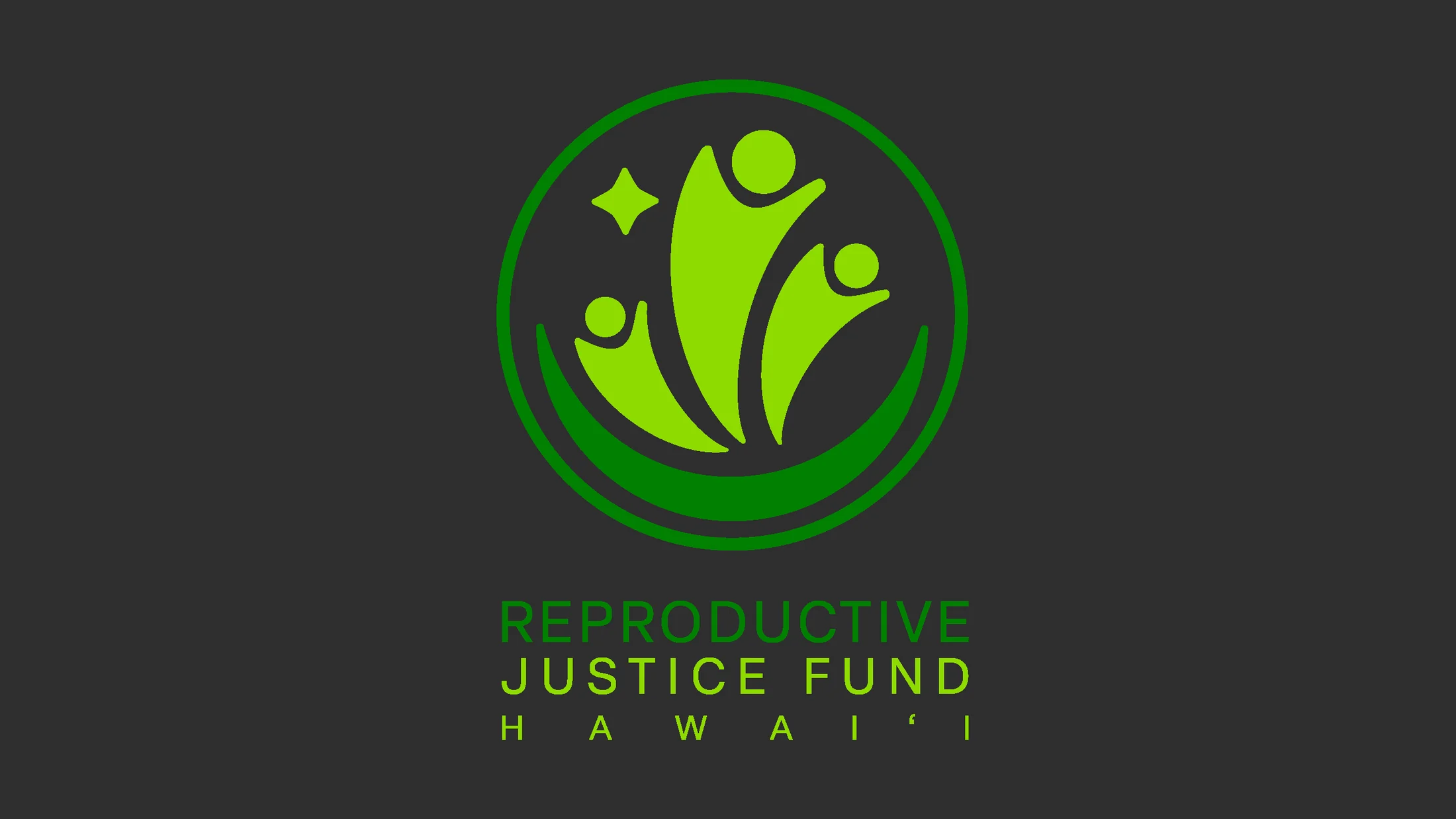 Reproductive Justice Fund of Hawaii identity mark on a dark background.