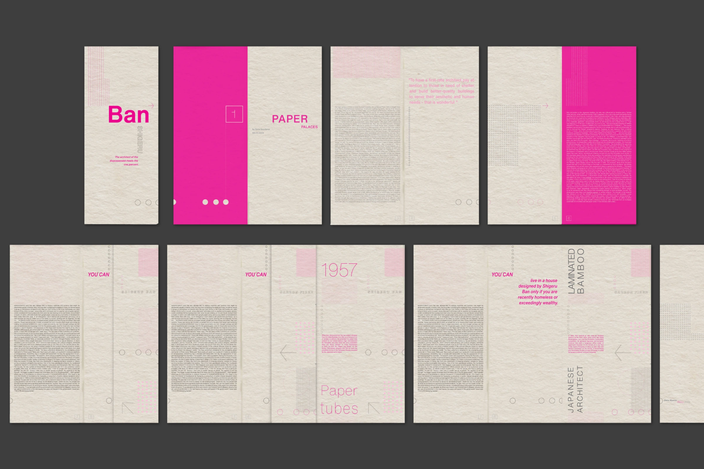 Complete Paper Palaces editorial spread system laid out on a dark background.